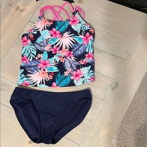Cat & Jack Navy Floral Tankini with Pink Straps